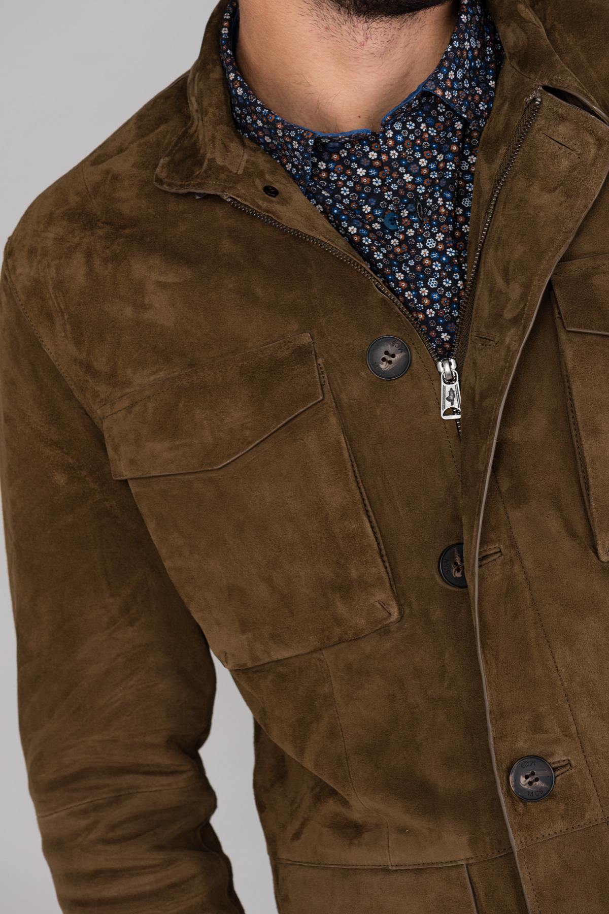 Taupe nubuck leather jacket - Image n°4