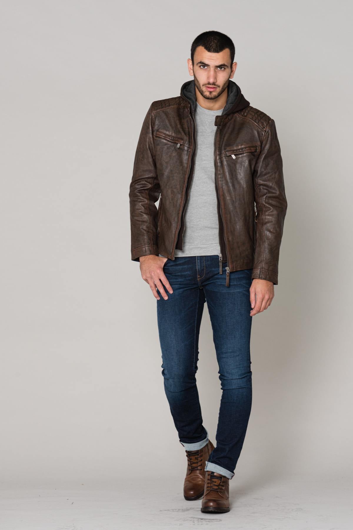 Men's brown sheepskin leather jacket - Image n°2