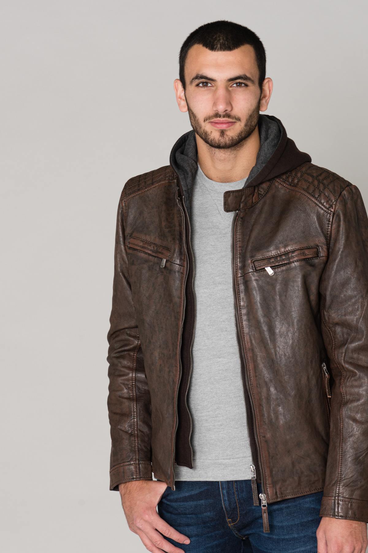 Men's brown sheepskin leather jacket - Image n°3