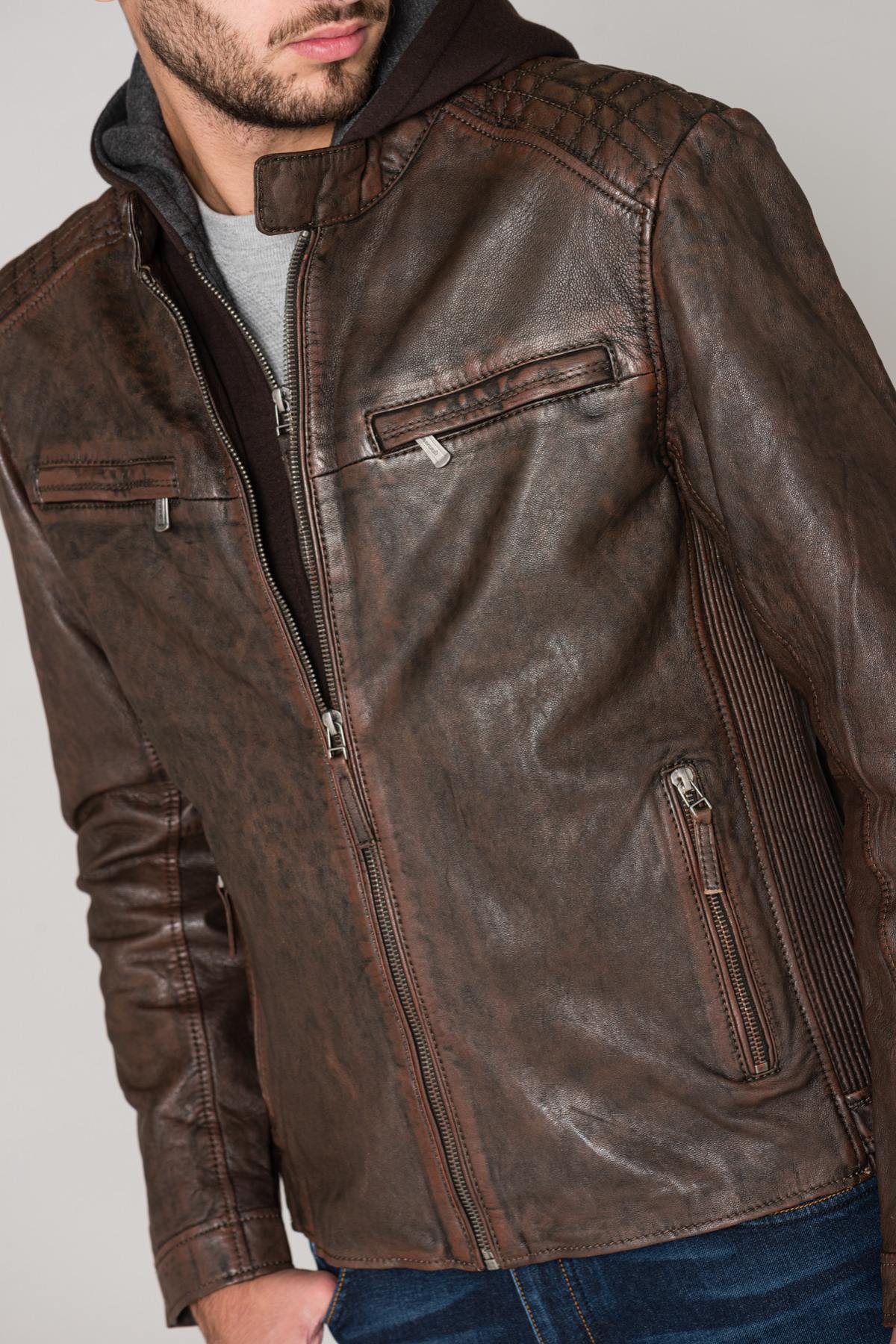 Men's brown sheepskin leather jacket - Image n°6