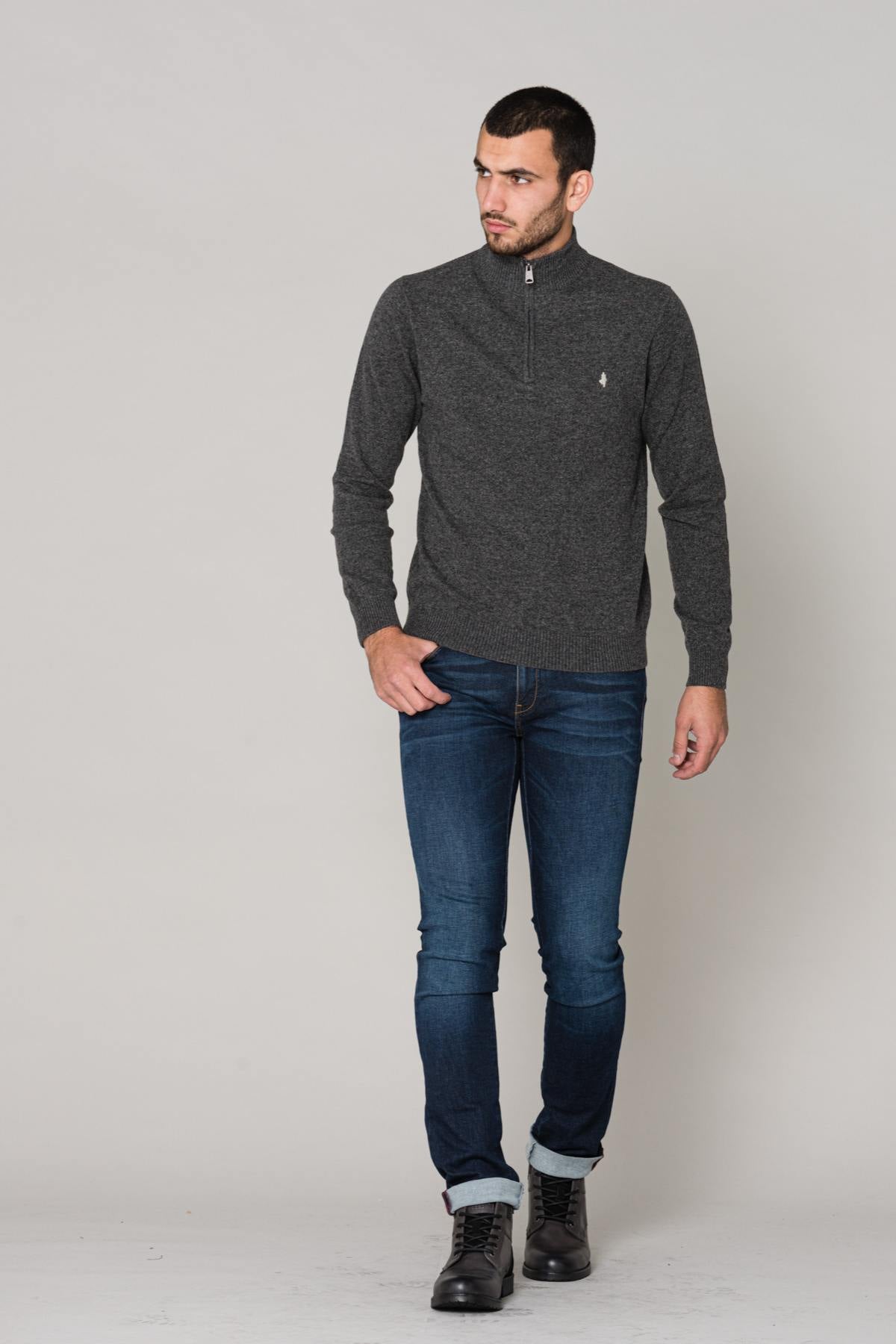 Men's gray half-zip sweater - Image n°3