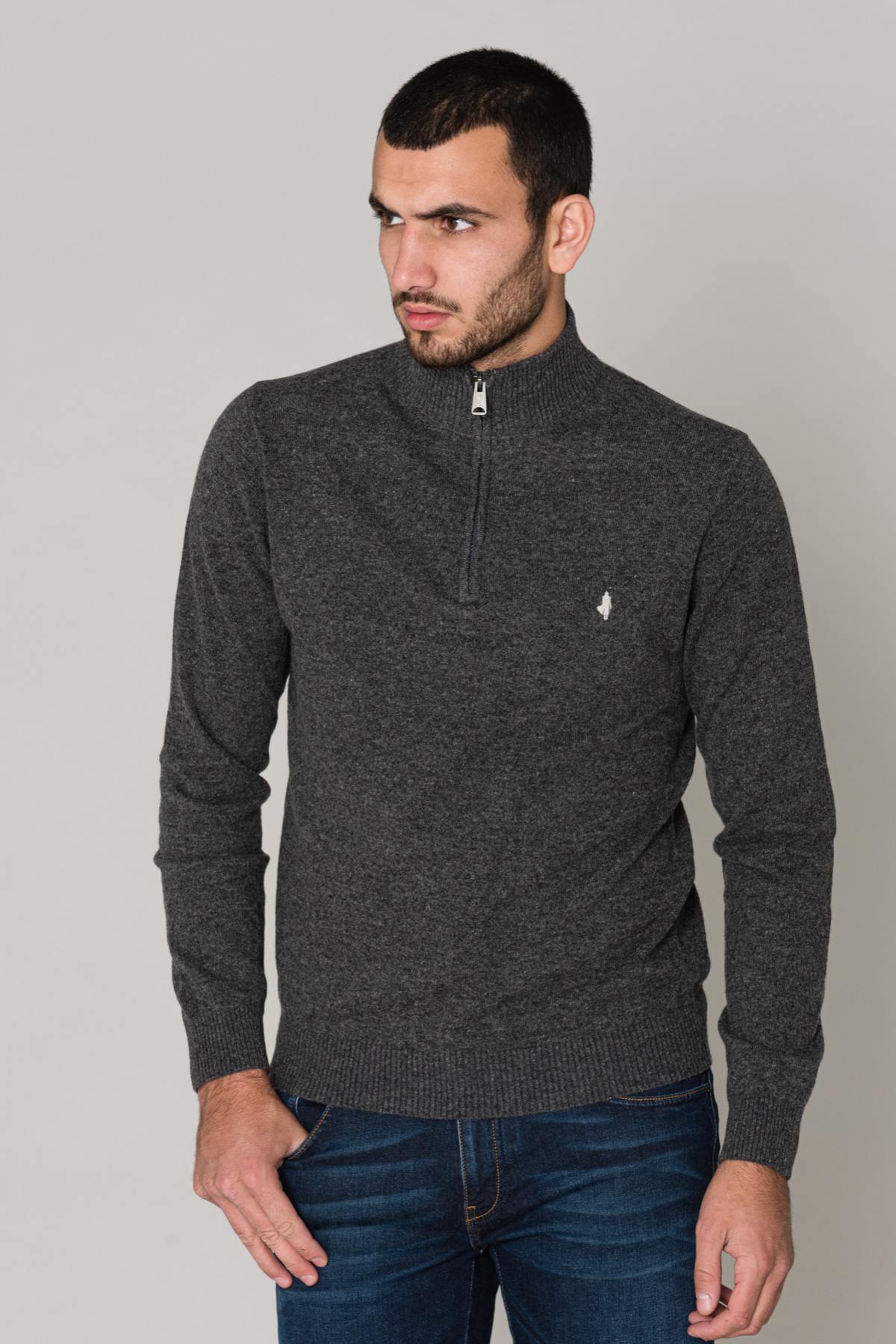 Men's gray half-zip sweater - Image n°1