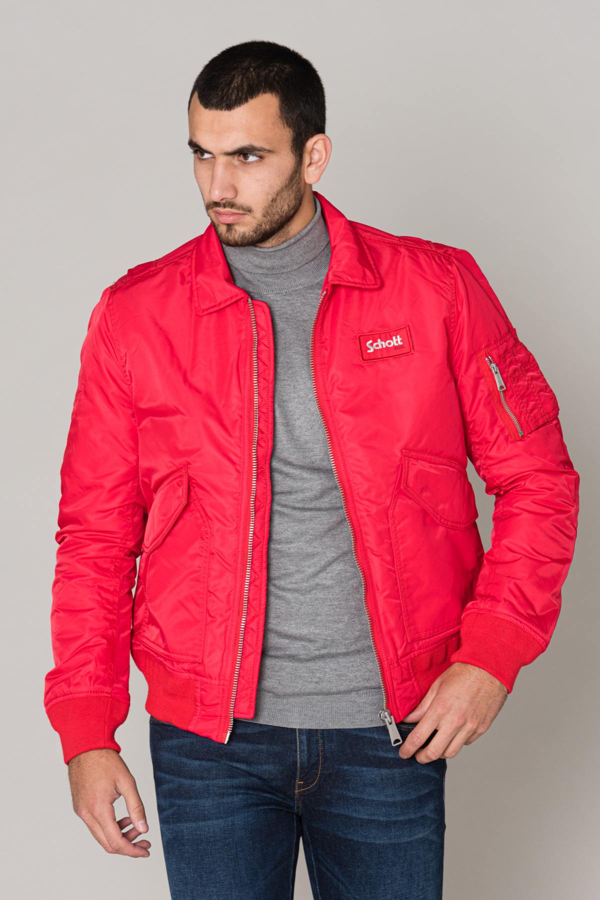 Men's red bomber style jacket - Image n°1