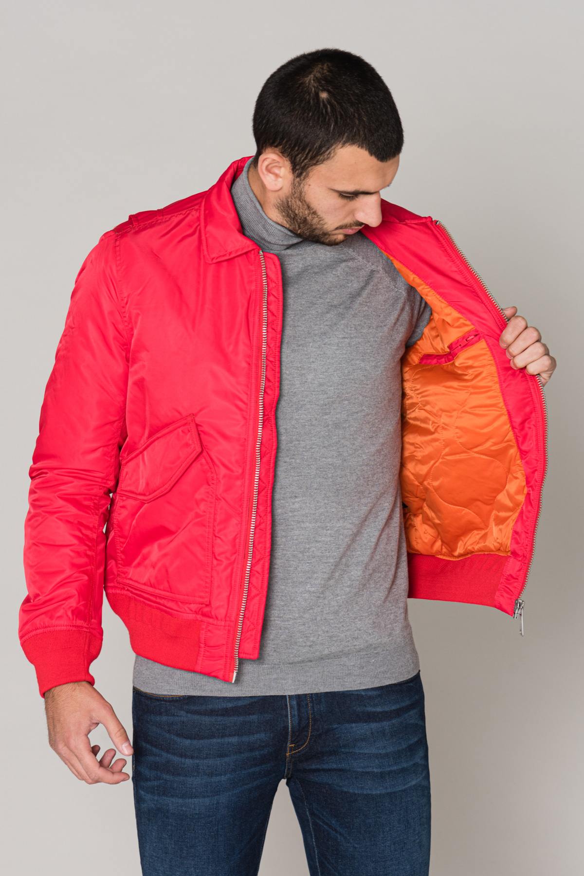 Men's red bomber style jacket - Image n°4