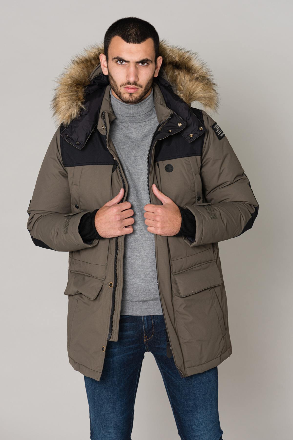 Men's black khaki parka - Image n°1