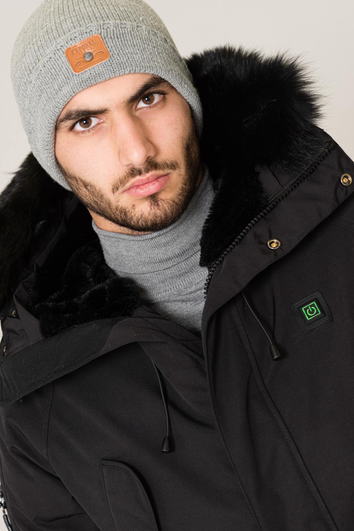 Black heated coat with fur - Image n°2