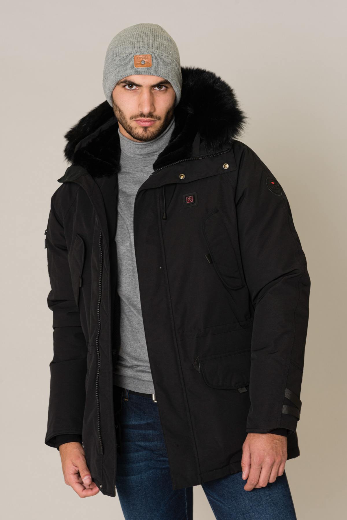 Black heated coat with fur - Image n°6