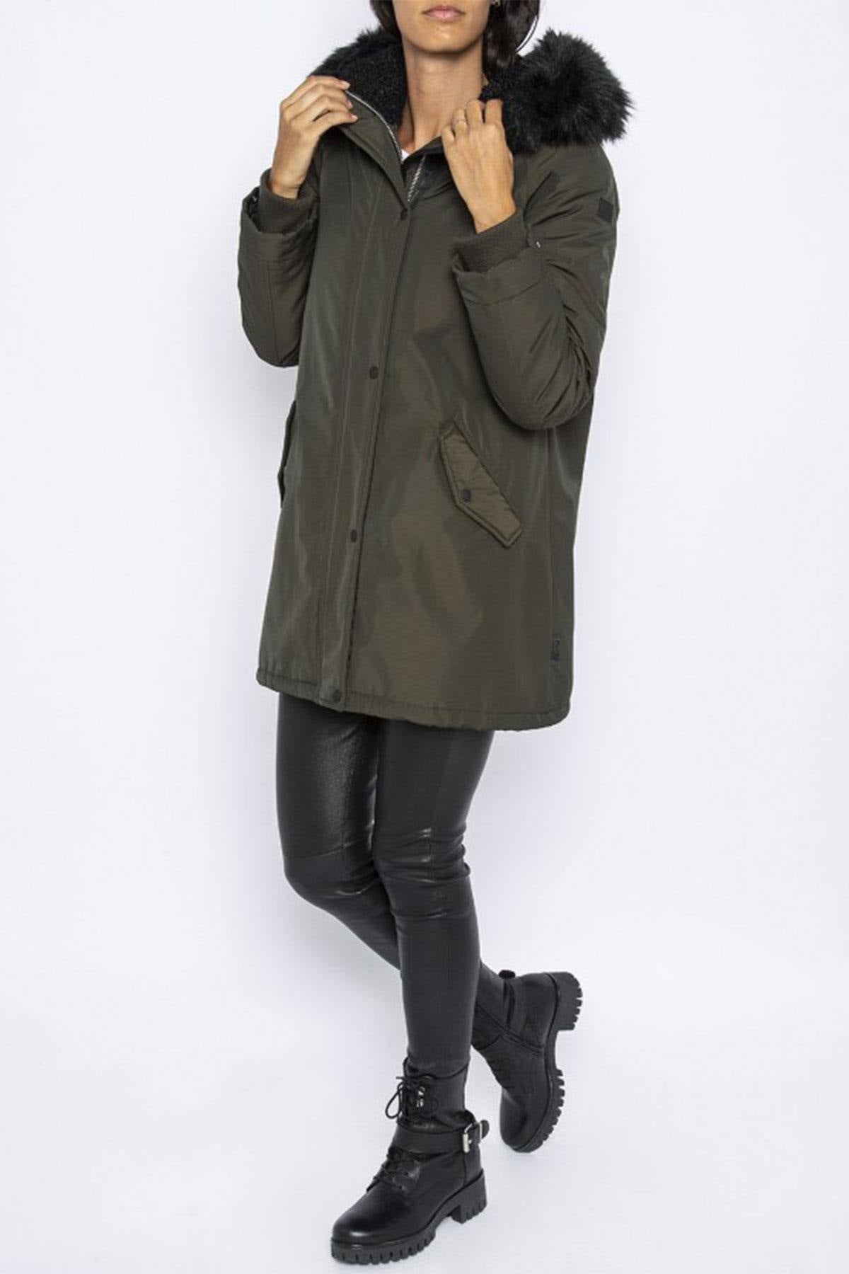 Women's khaki polyester coat - Image n°3