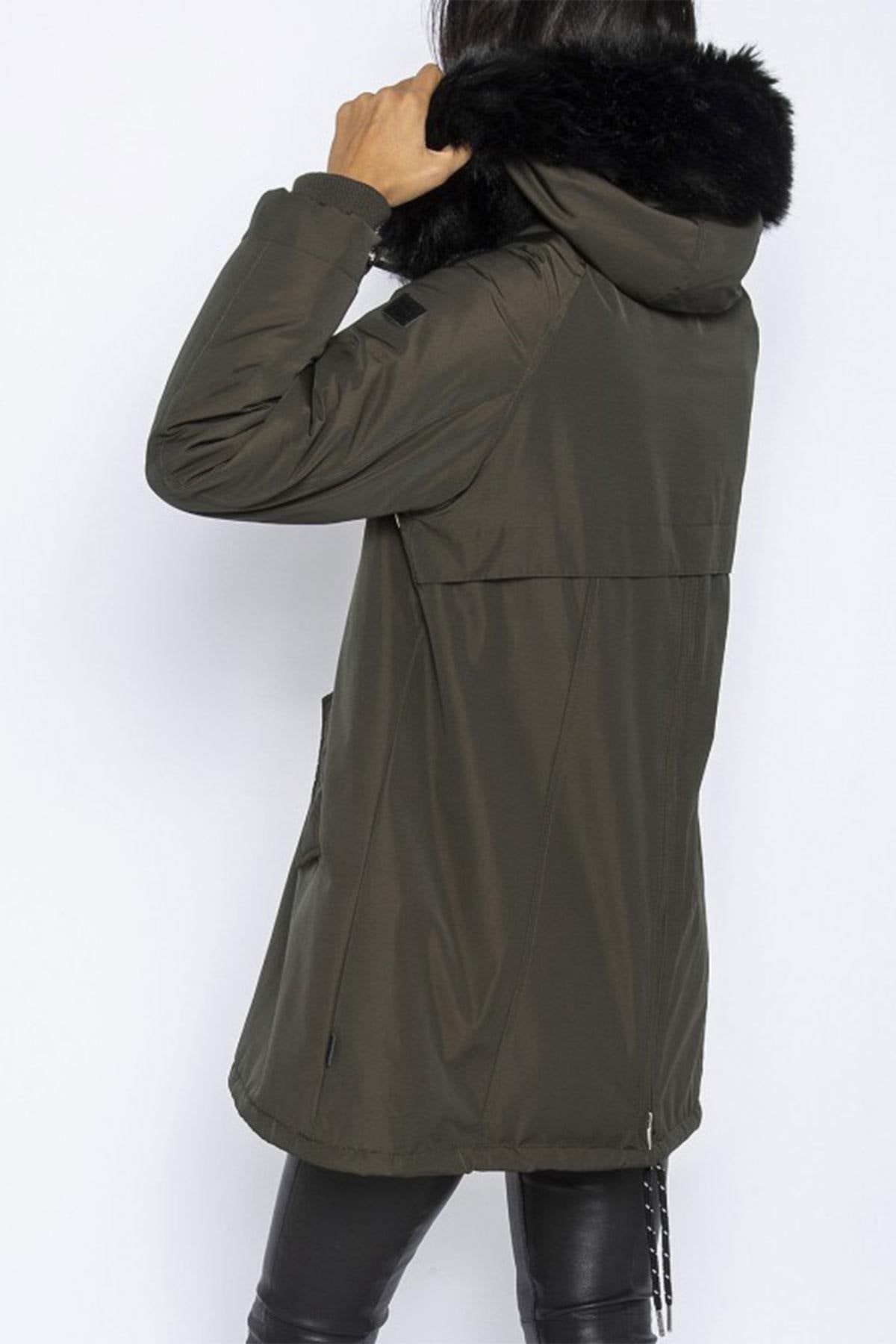 Women's khaki polyester coat - Image n°2