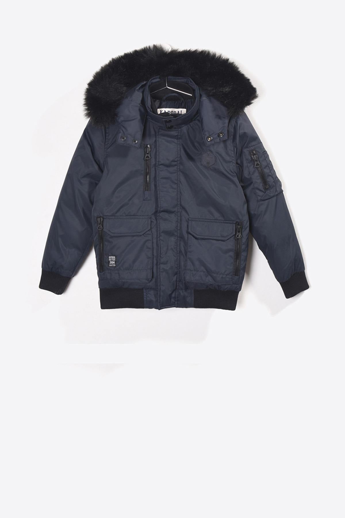  Boys' warm navy blue hooded jacket - Image n°5