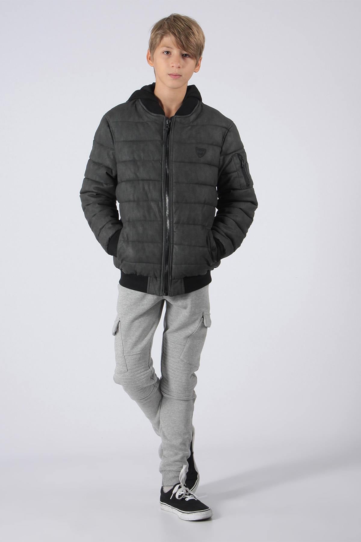 Boys' black removable hooded jacket - Image n°1