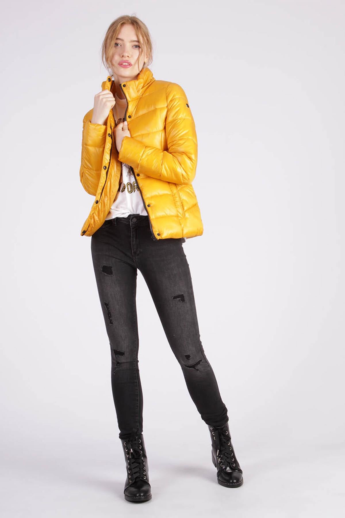 Women's yellow polyamide down jacket - Image n°3