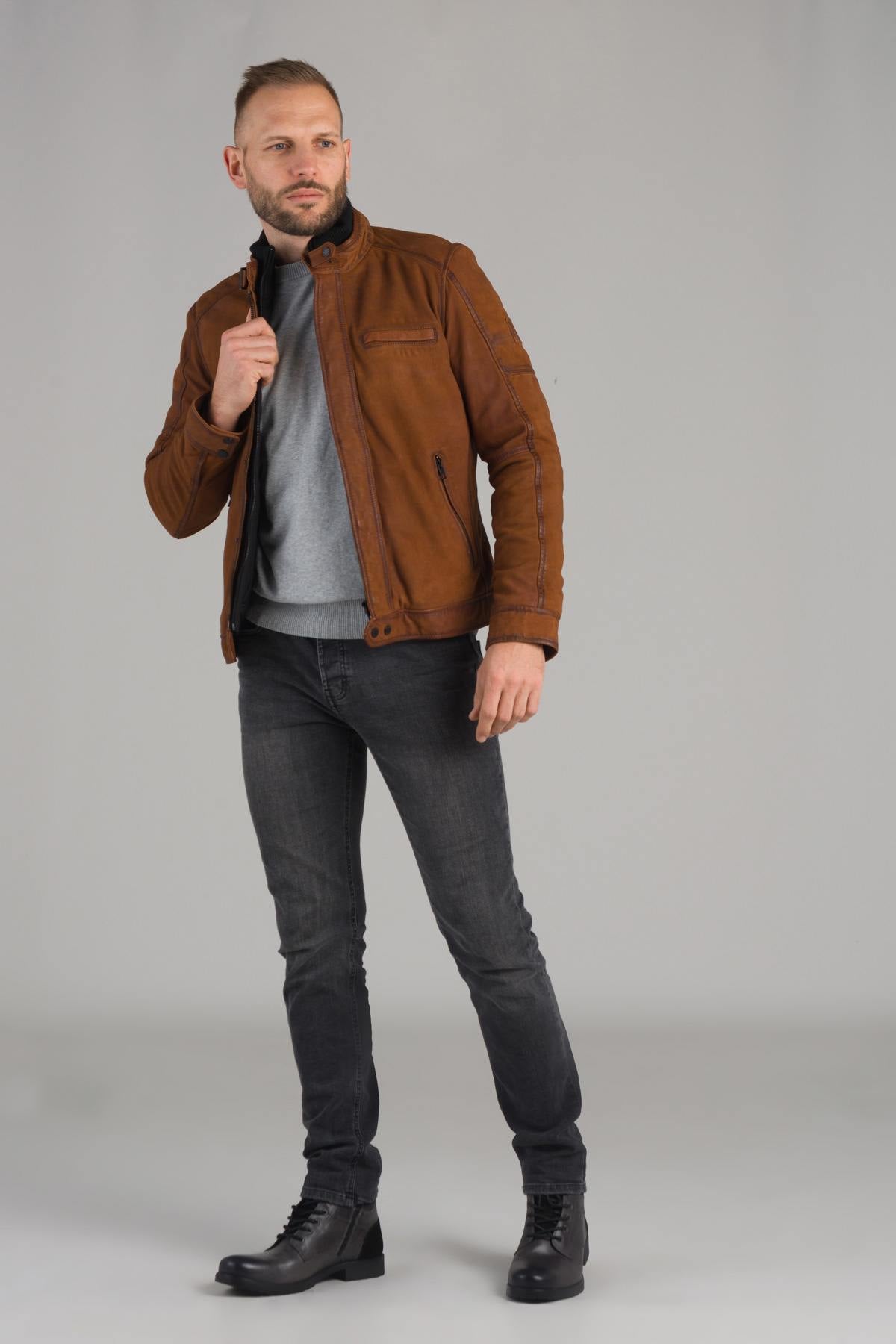 Nubuck sheepskin leather jacket - Image n°4