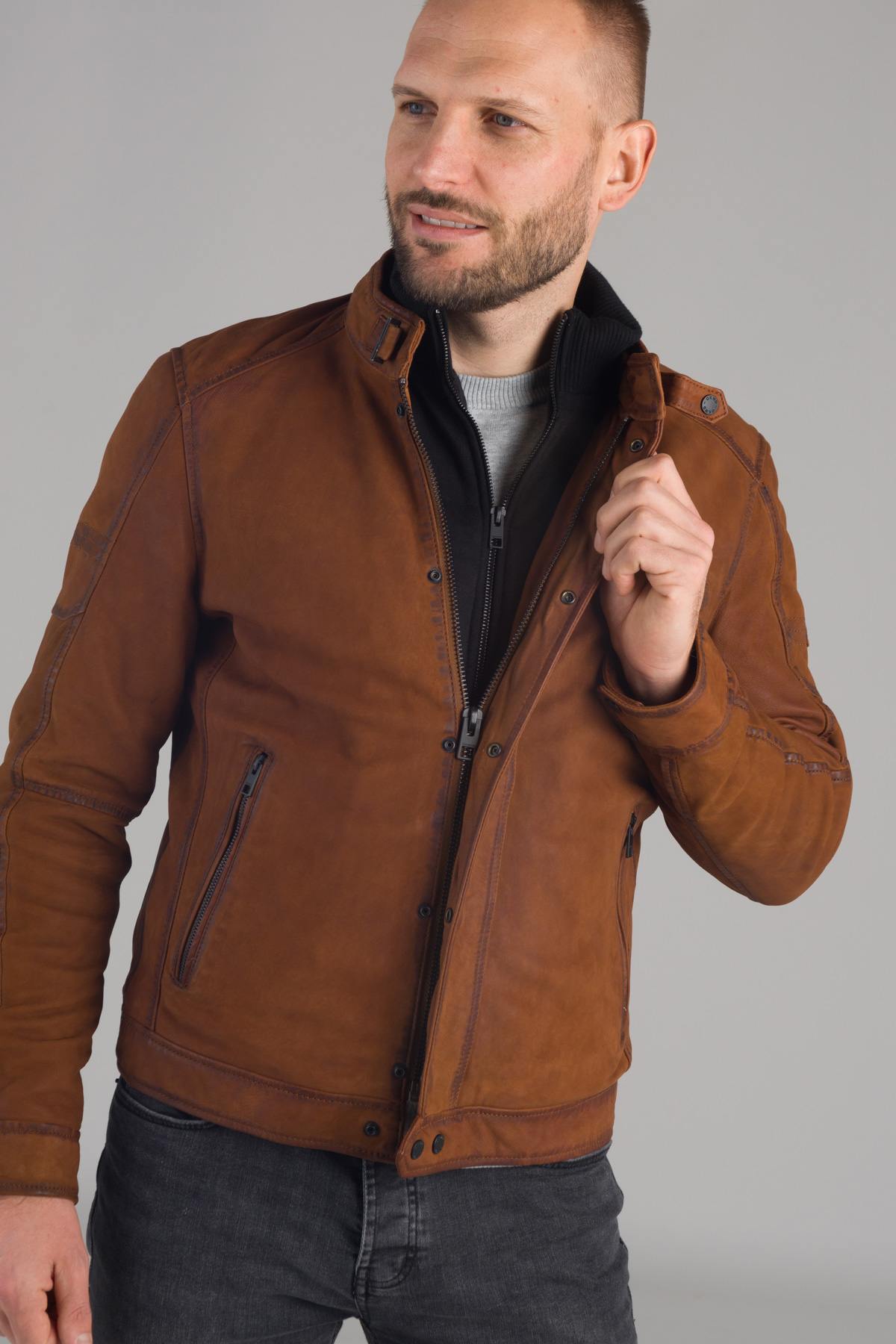 Nubuck sheepskin leather jacket - Image n°5