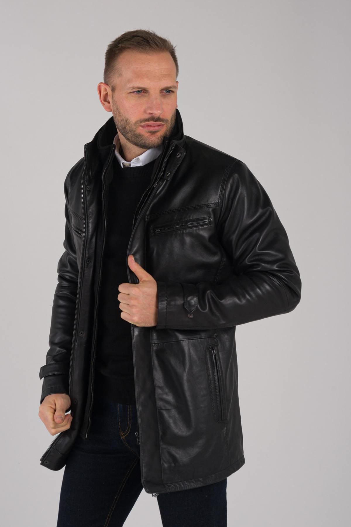 Classic black leather jacket - Image n°1