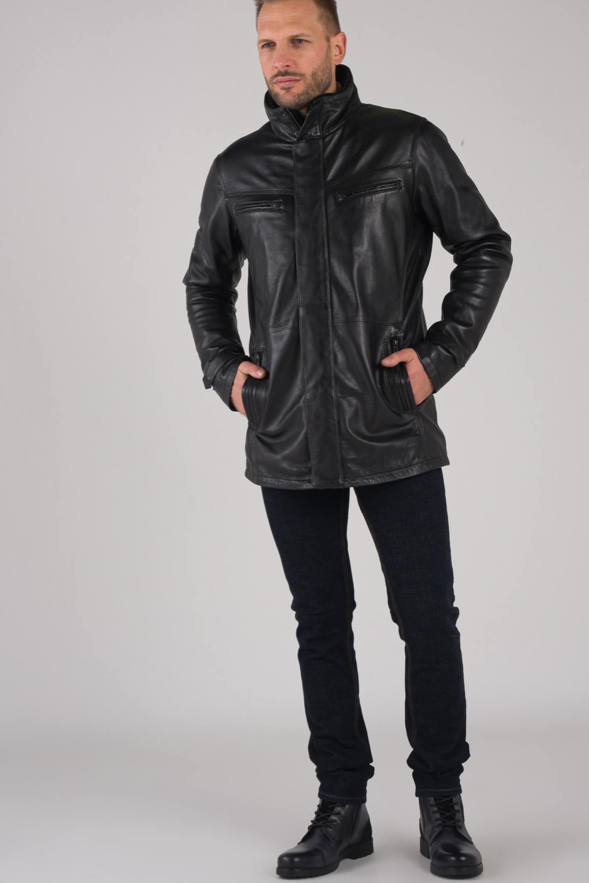 Classic black leather jacket - Image n°2