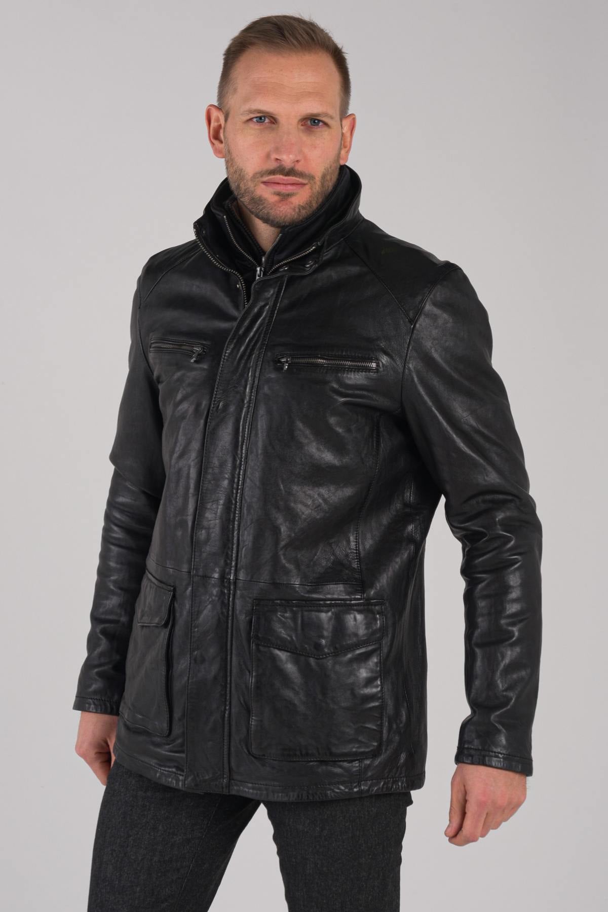 Men's black leather jacket - Image n°4