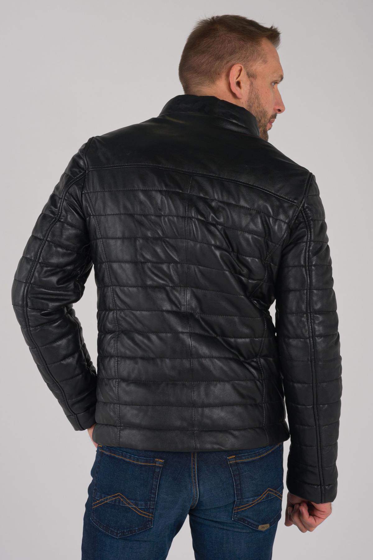 Men's black leather down jacket - Image n°4