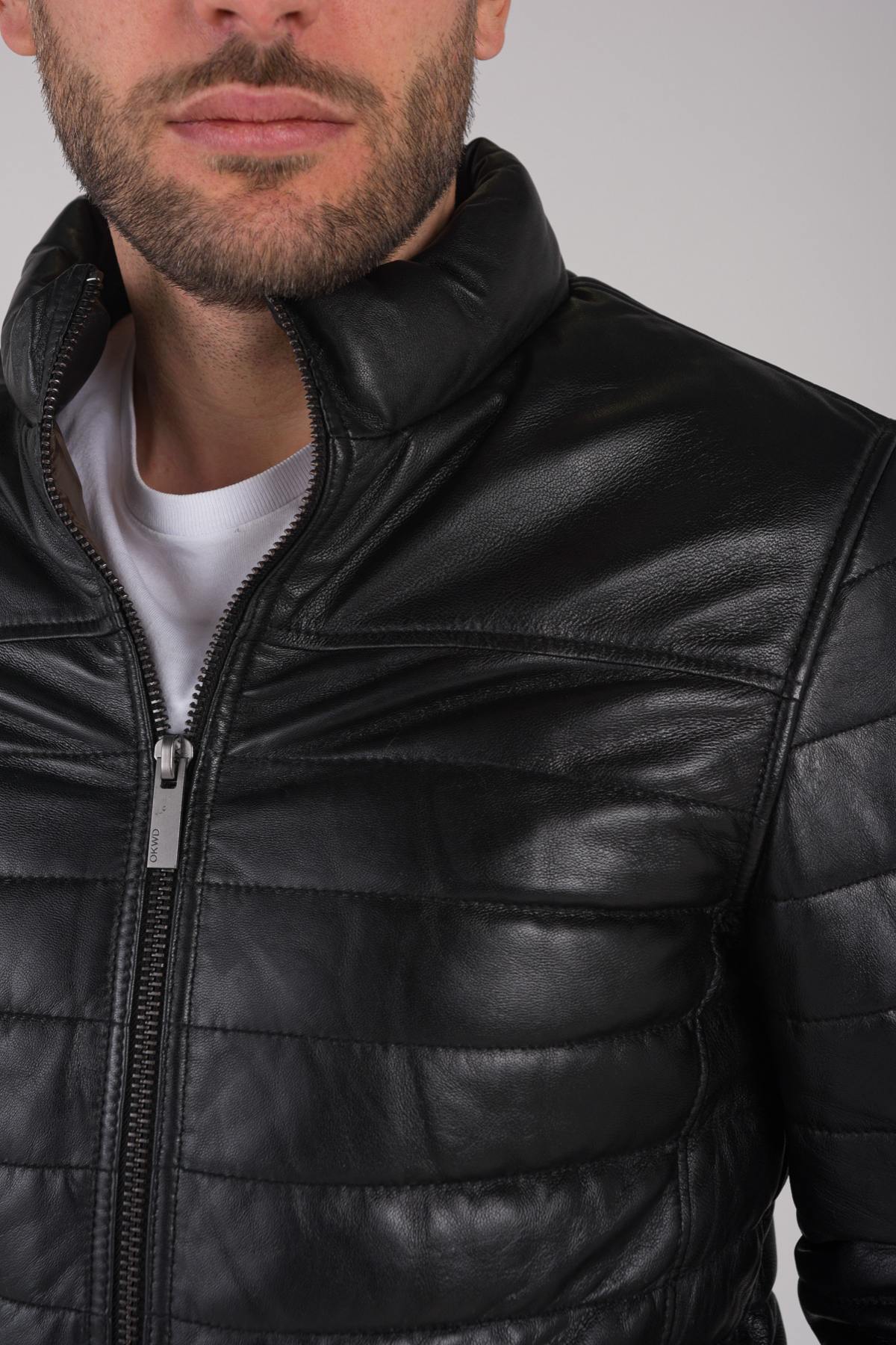 Men's black leather down jacket - Image n°6