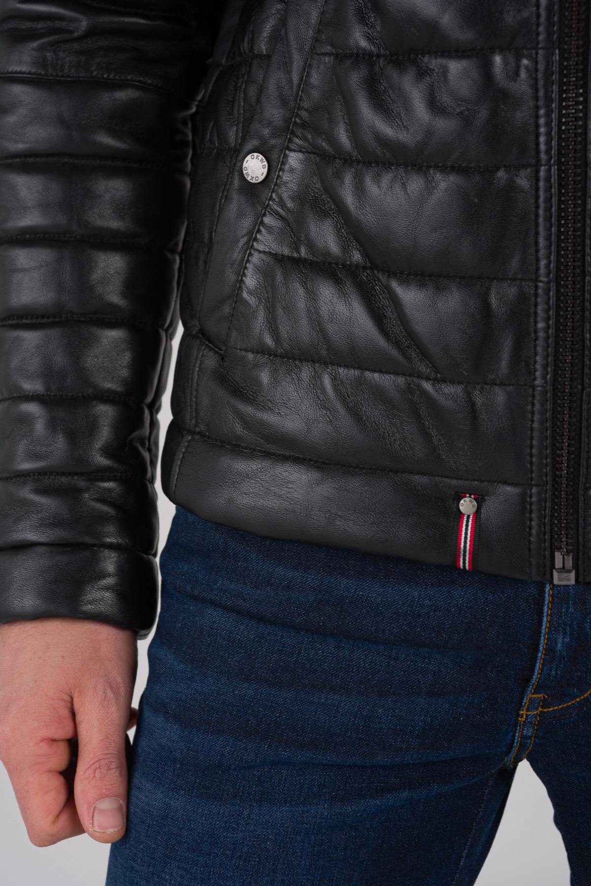 Men's black leather down jacket - Image n°7