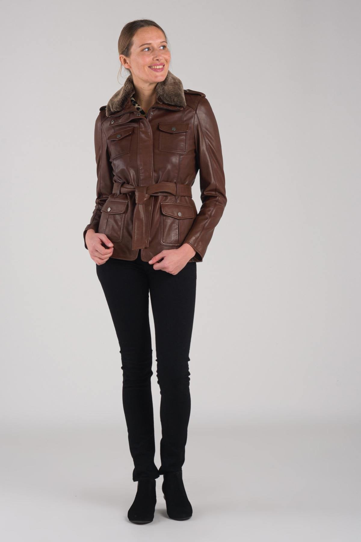 Brown leather safari jacket - Image n°4