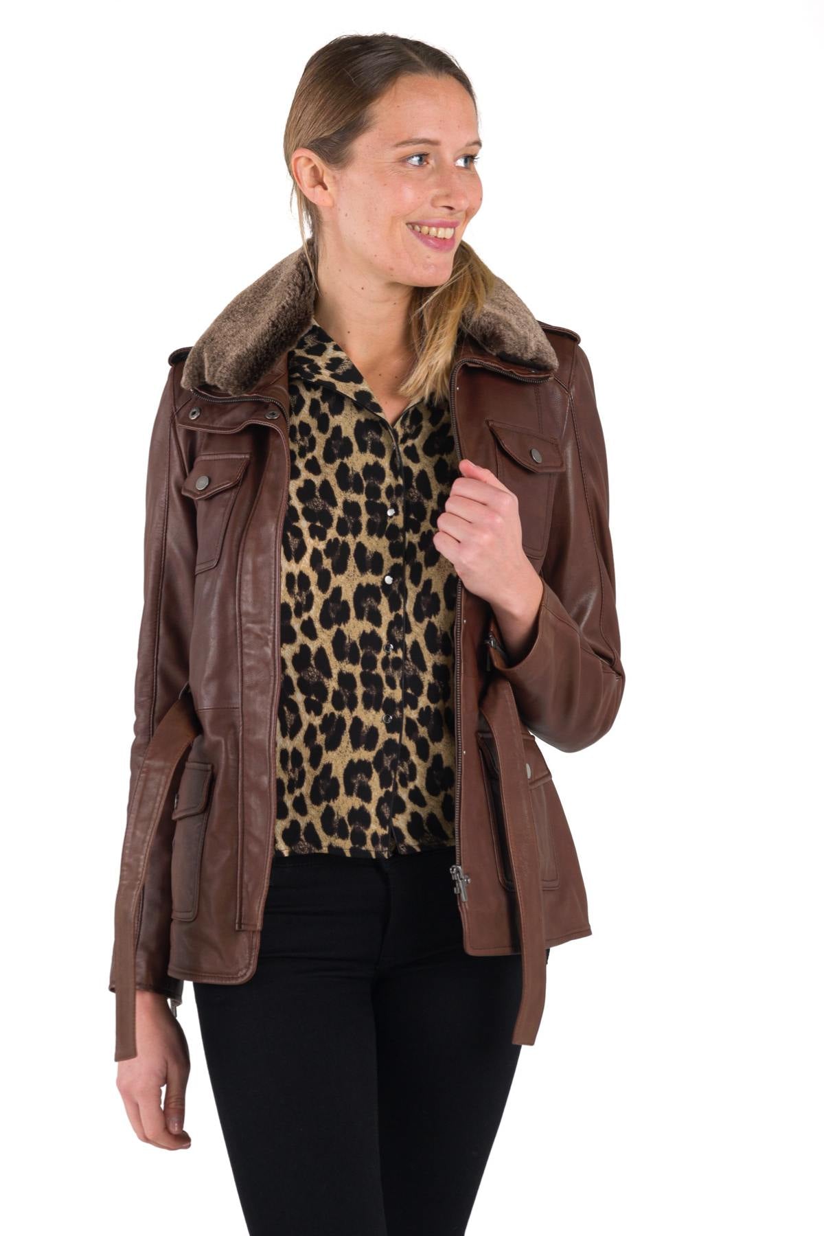 Brown leather safari jacket - Image n°8