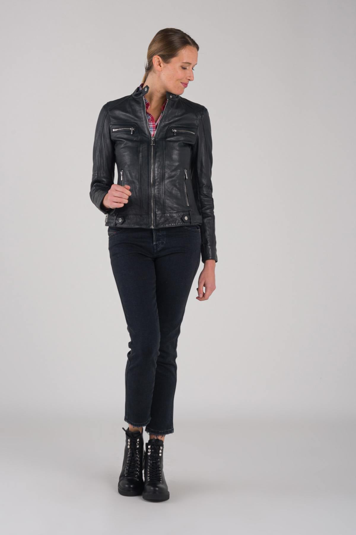 Navy blue leather jacket - Image n°2