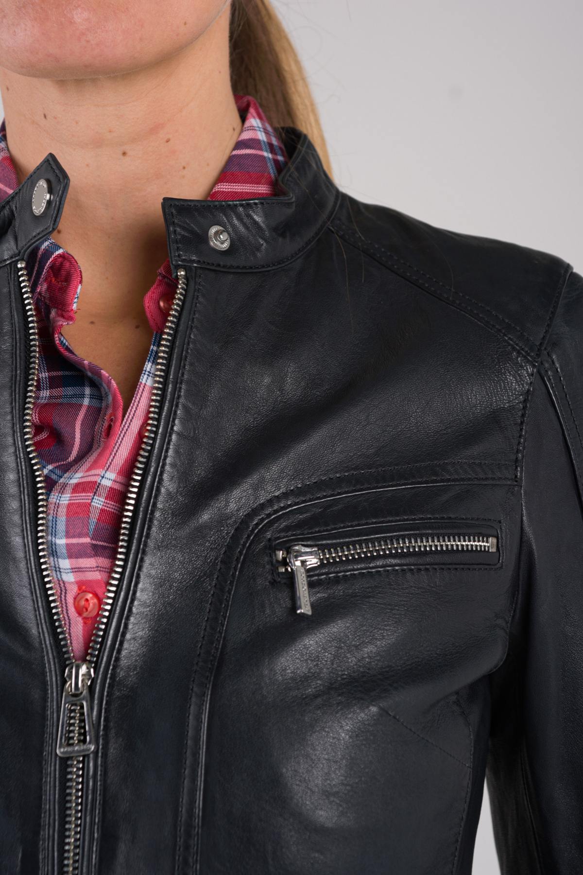 Navy blue leather jacket - Image n°6