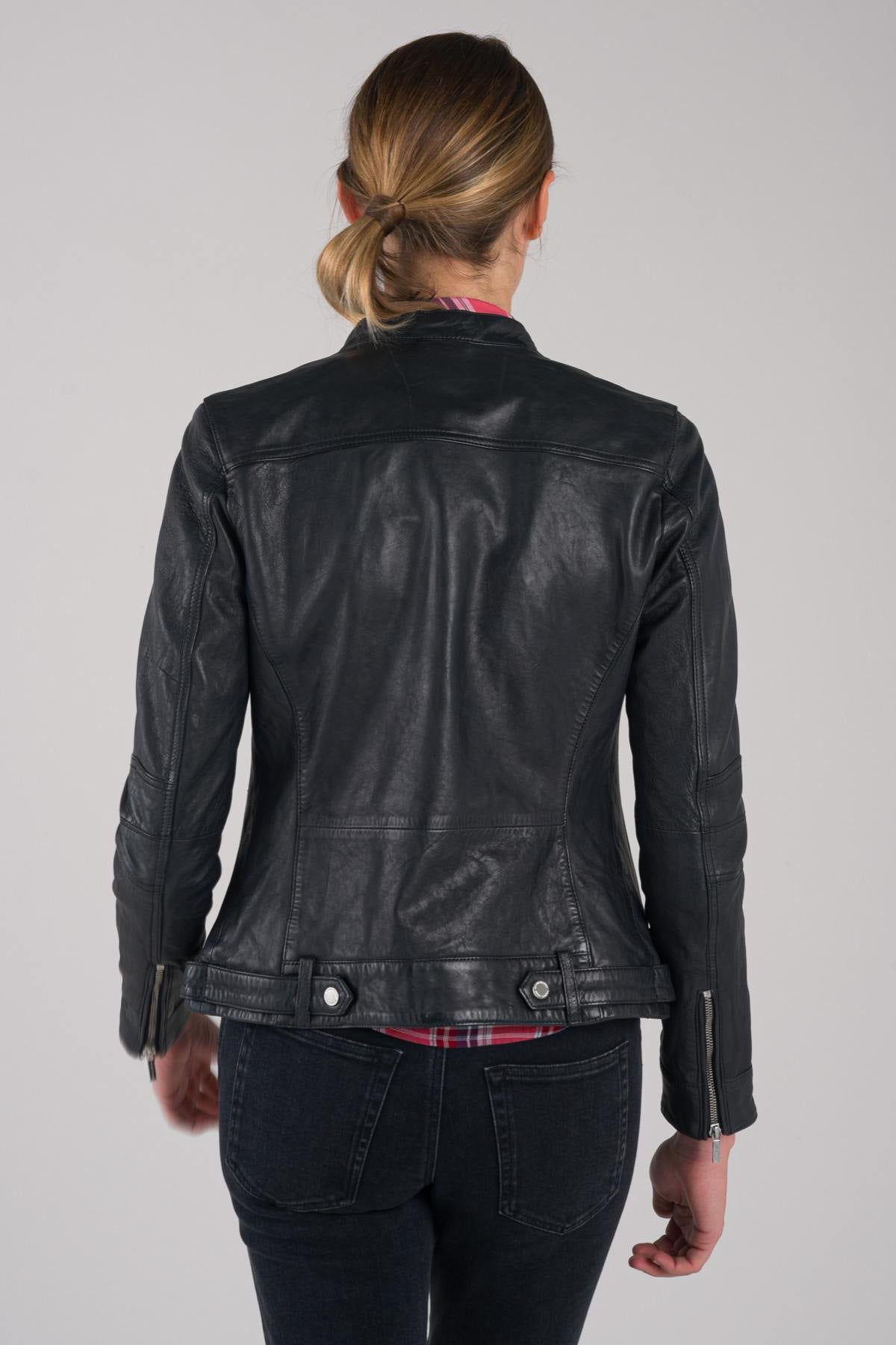 Navy blue leather jacket - Image n°4