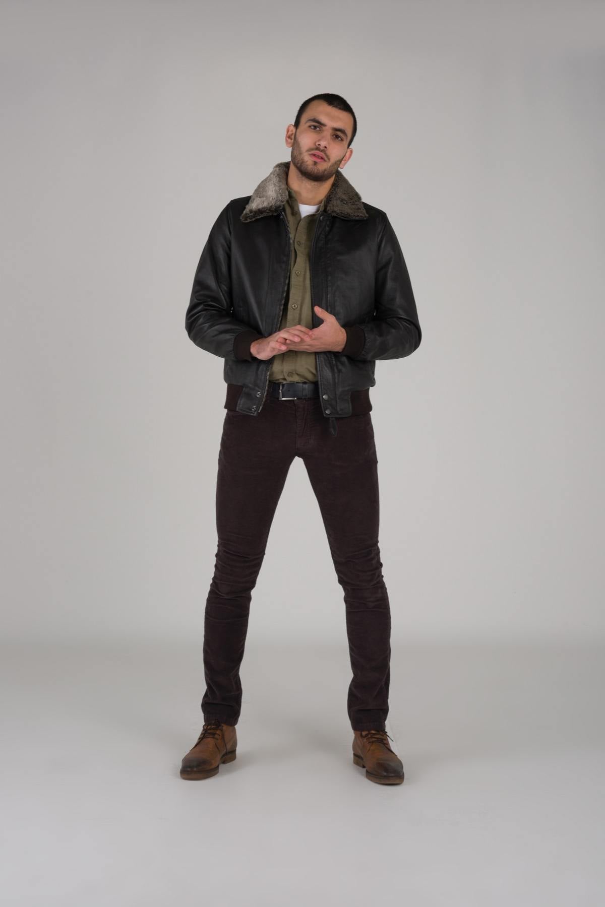 Brown pilot look leather jacket - Image n°2