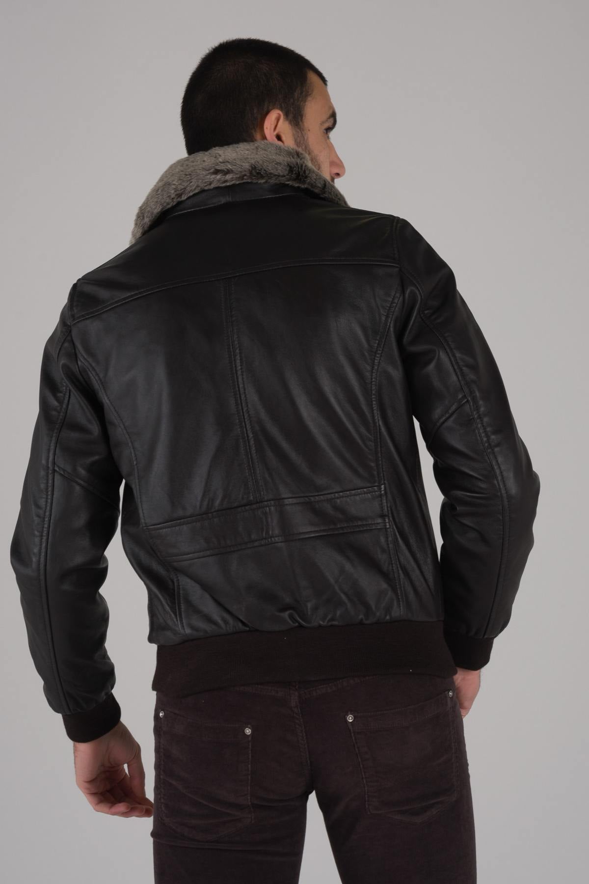 Brown pilot look leather jacket - Image n°5