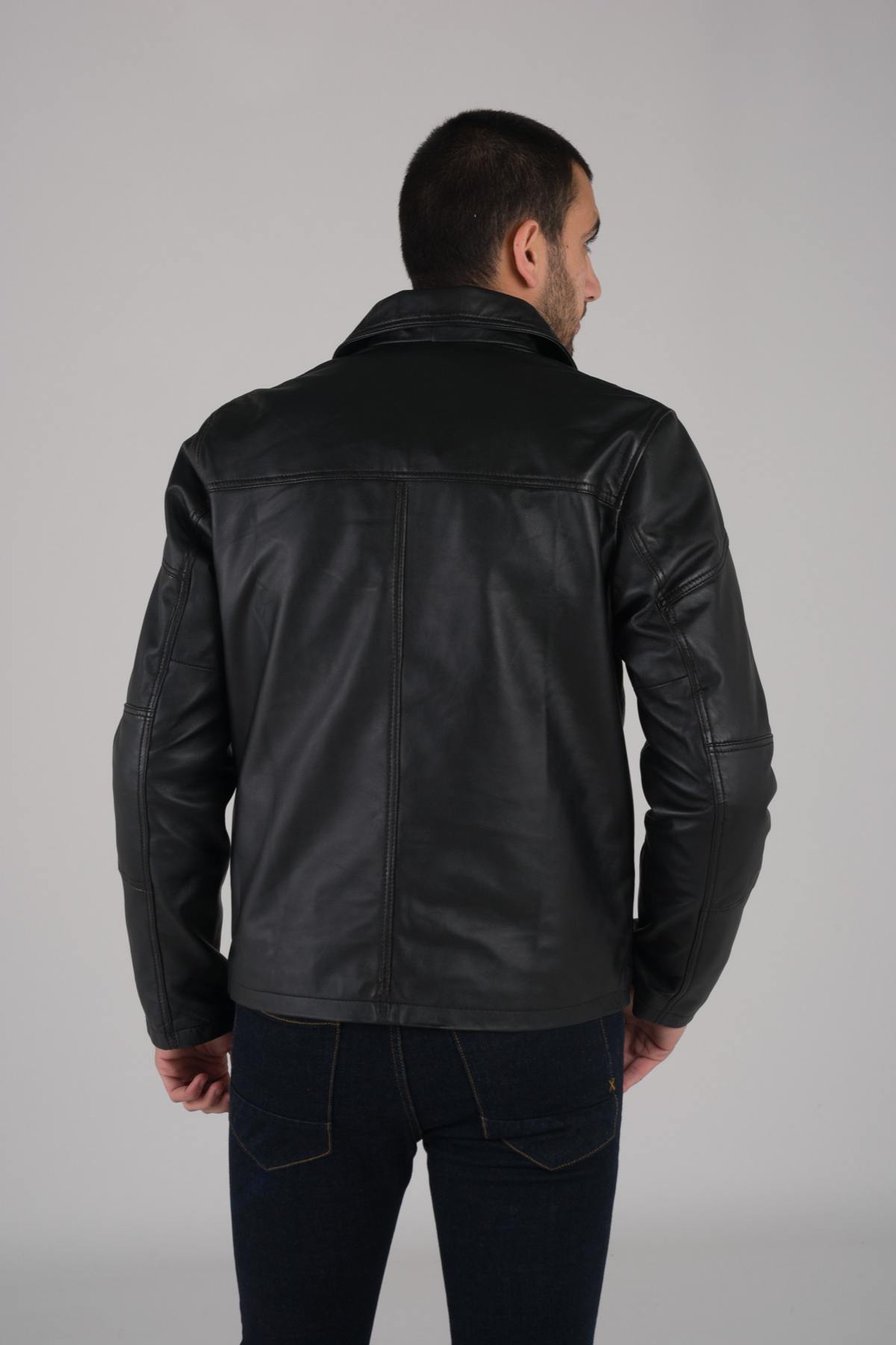 Classic black shirt collar jacket - Image n°5