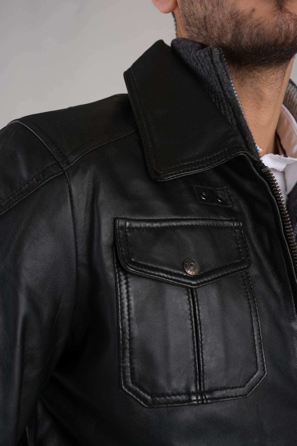 Classic black shirt collar jacket - Image n°9