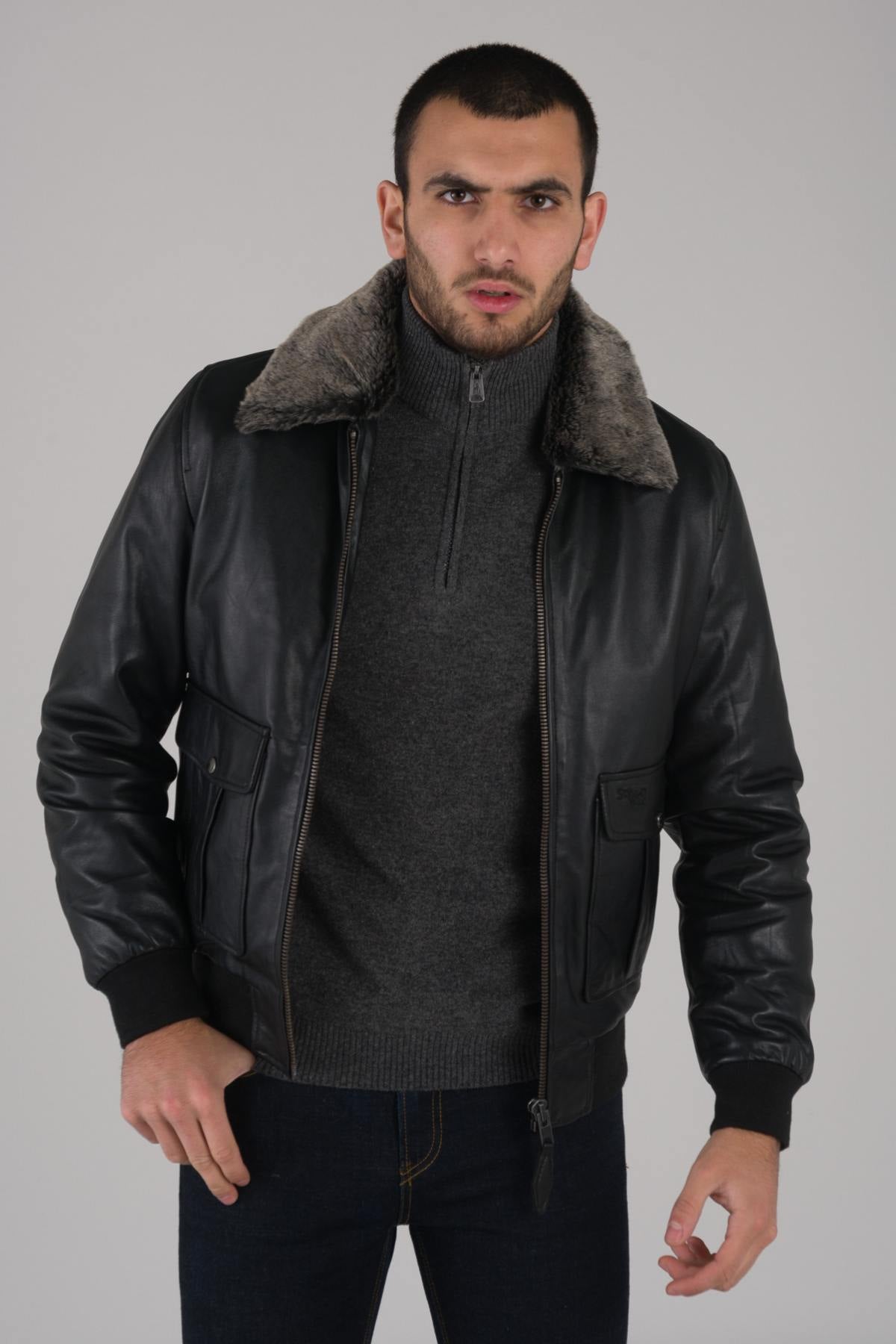 Black leather bomber jacket - Image n°4