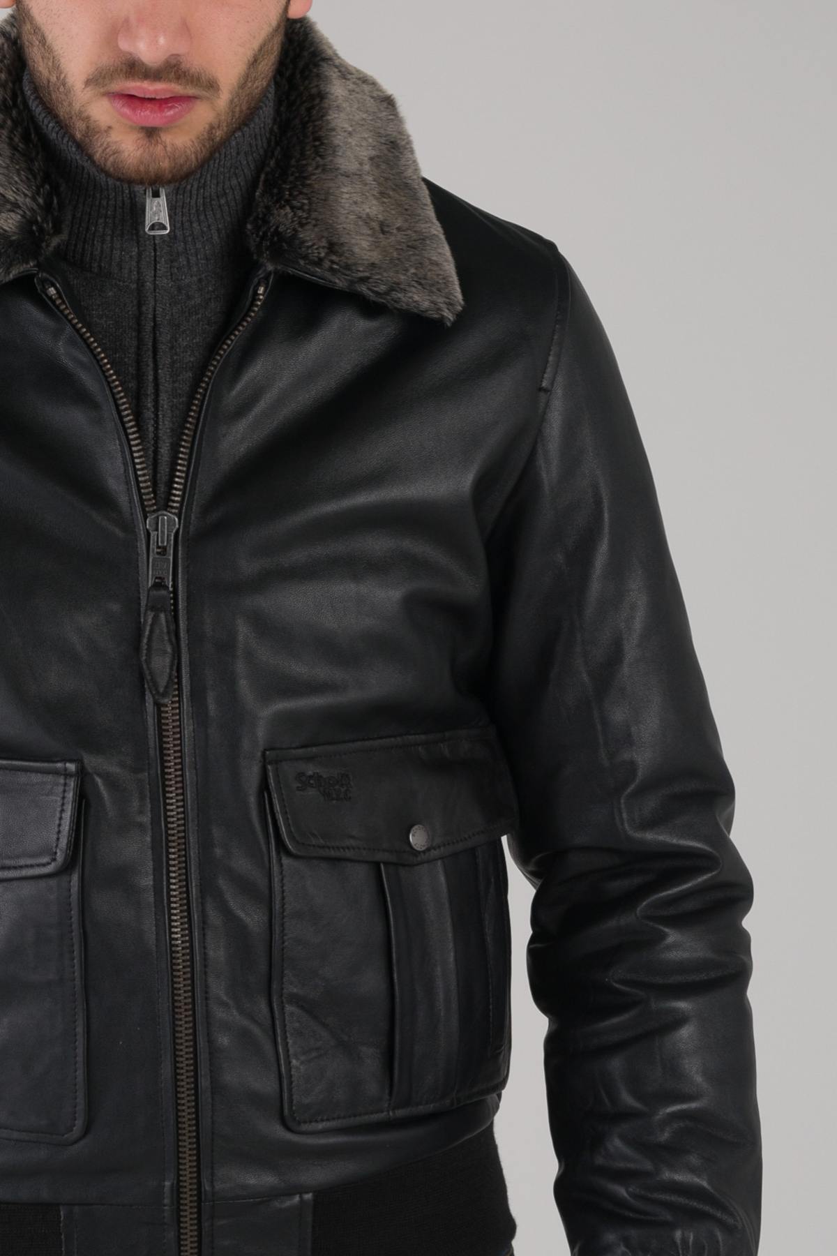 Black leather bomber jacket - Image n°5