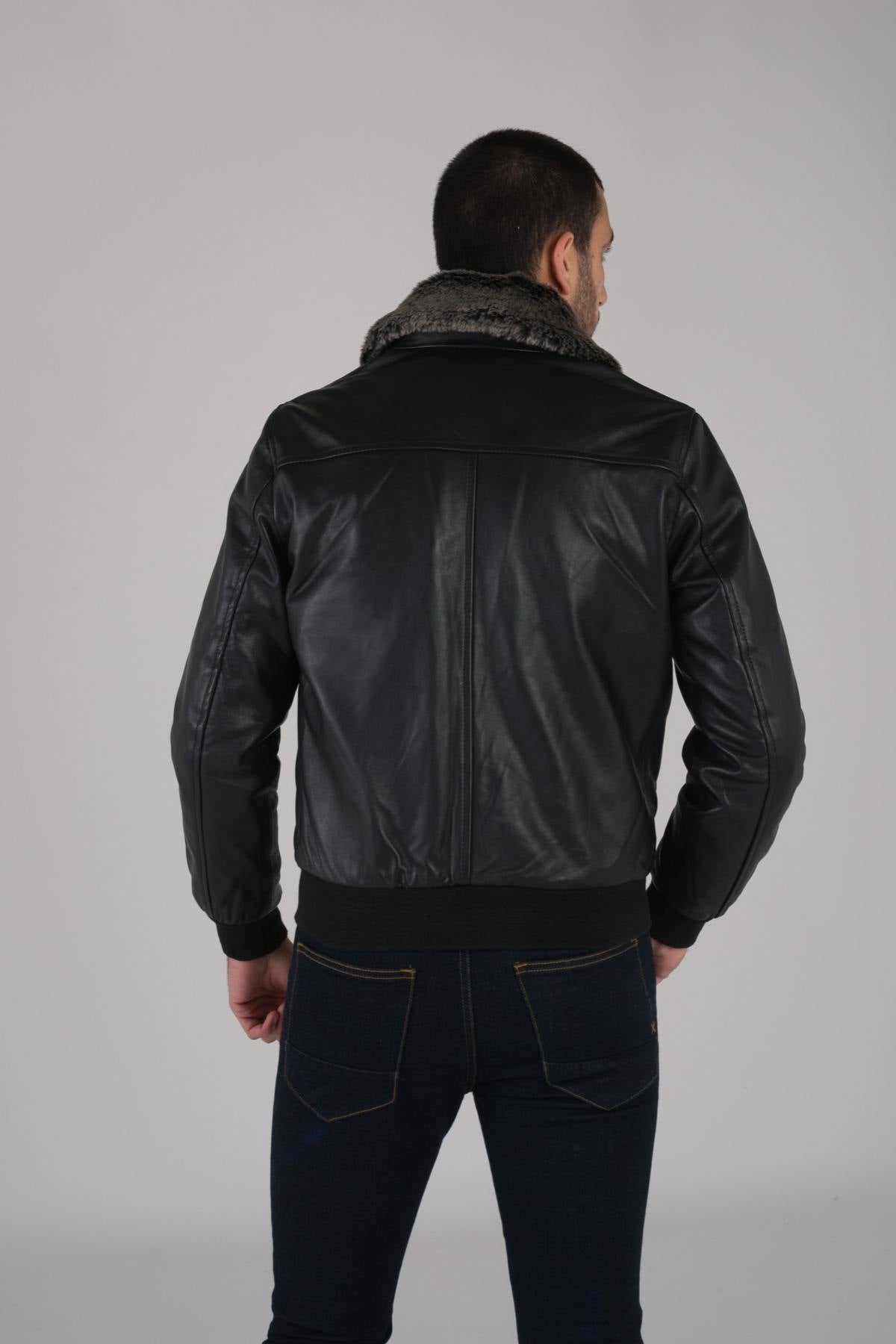 Black leather bomber jacket - Image n°6