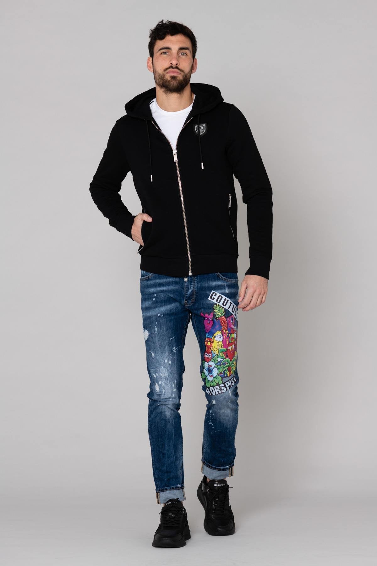 Black rhinestone hooded sweatshirt - Image n°2