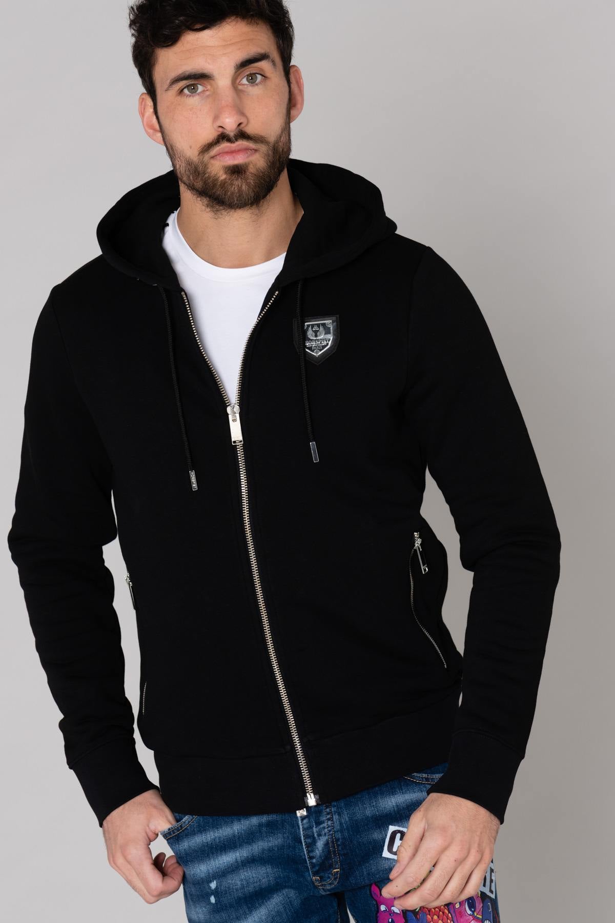 Black rhinestone hooded sweatshirt - Image n°3