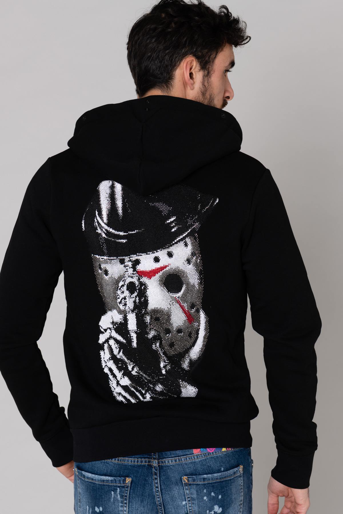 Black rhinestone hooded sweatshirt - Image n°1