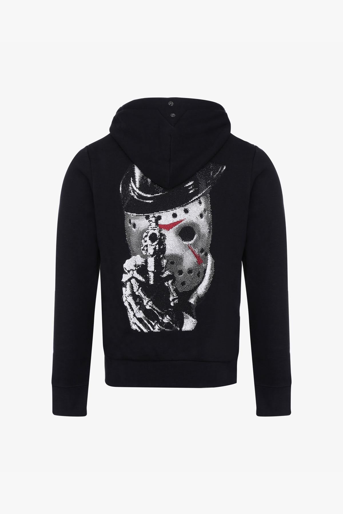 Black rhinestone hooded sweatshirt - Image n°6