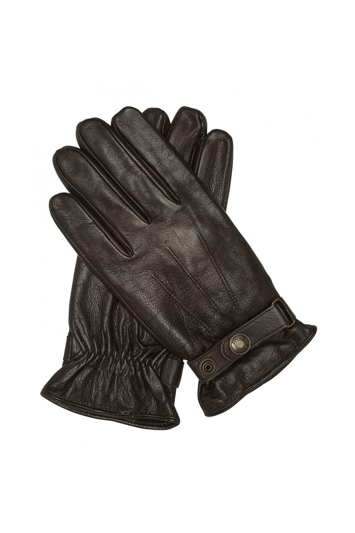 Gloves with strap and snaps in brown leather - Image n°1