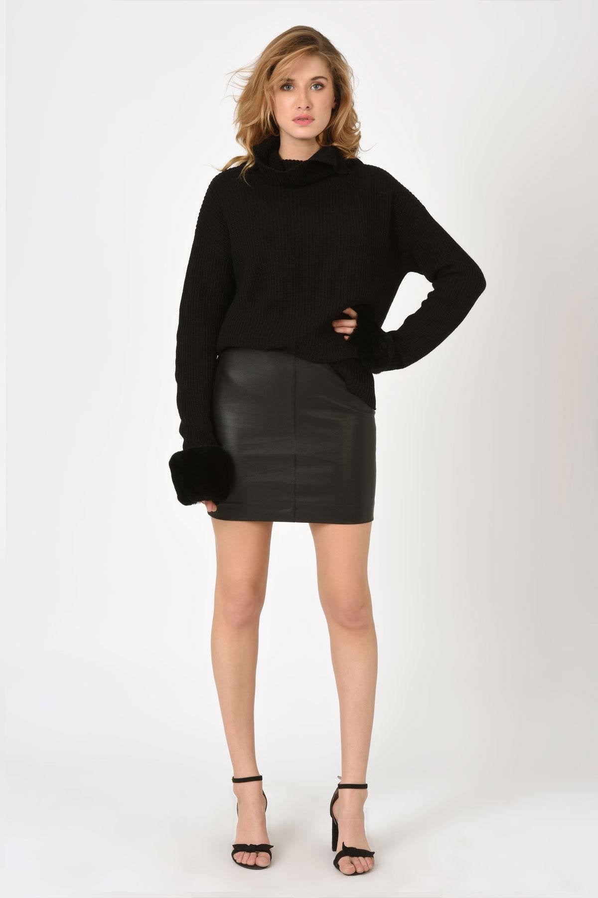 Black stretch leather pencil skirt - Image n°2