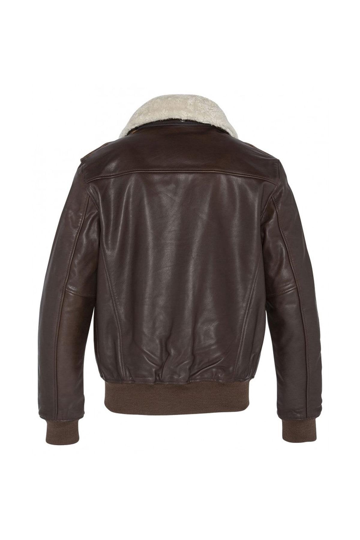 Brown bomber jacket with white removable collar - Image n°7