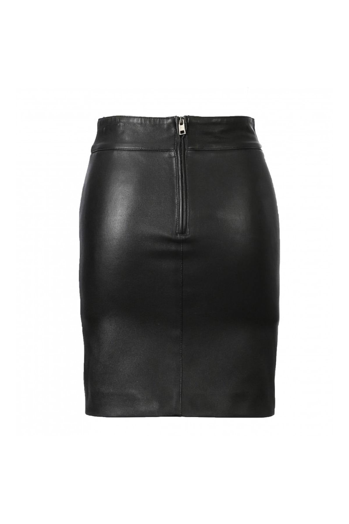 Black stretch leather pencil skirt - Image n°4