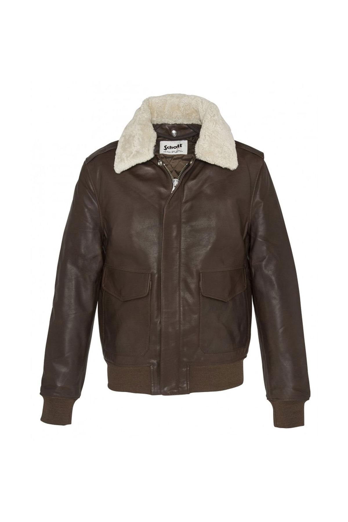 Brown bomber jacket with white removable collar - Image n°6