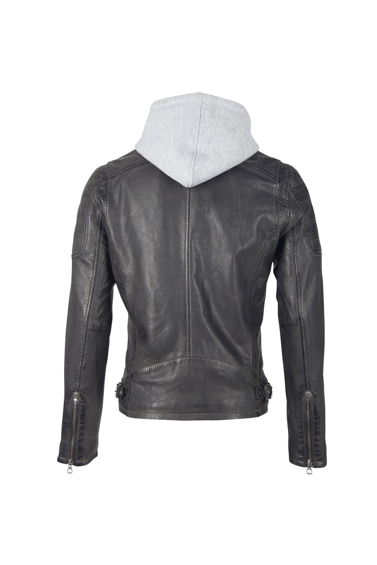 Anthracite biker look leather jacket - Image n°8