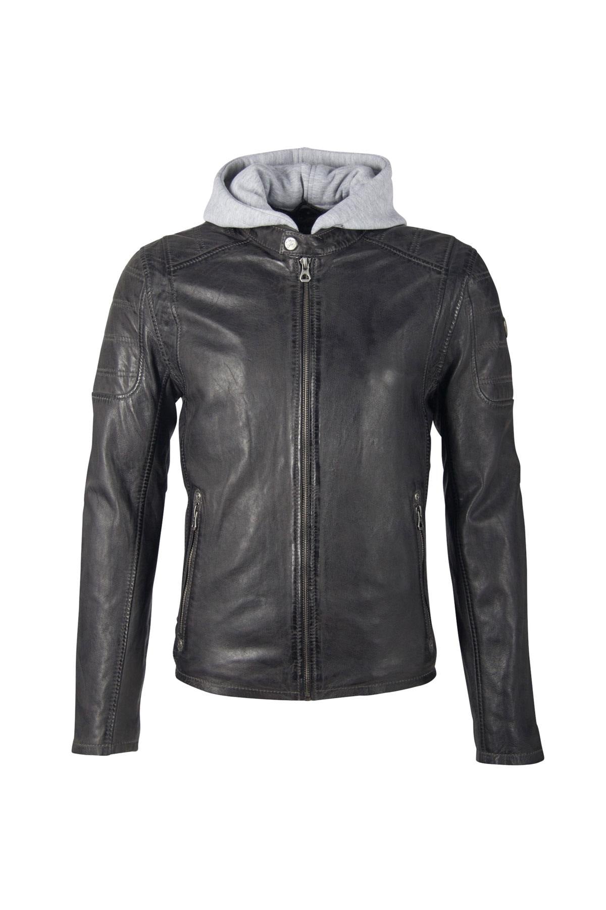 Anthracite biker look leather jacket - Image n°7