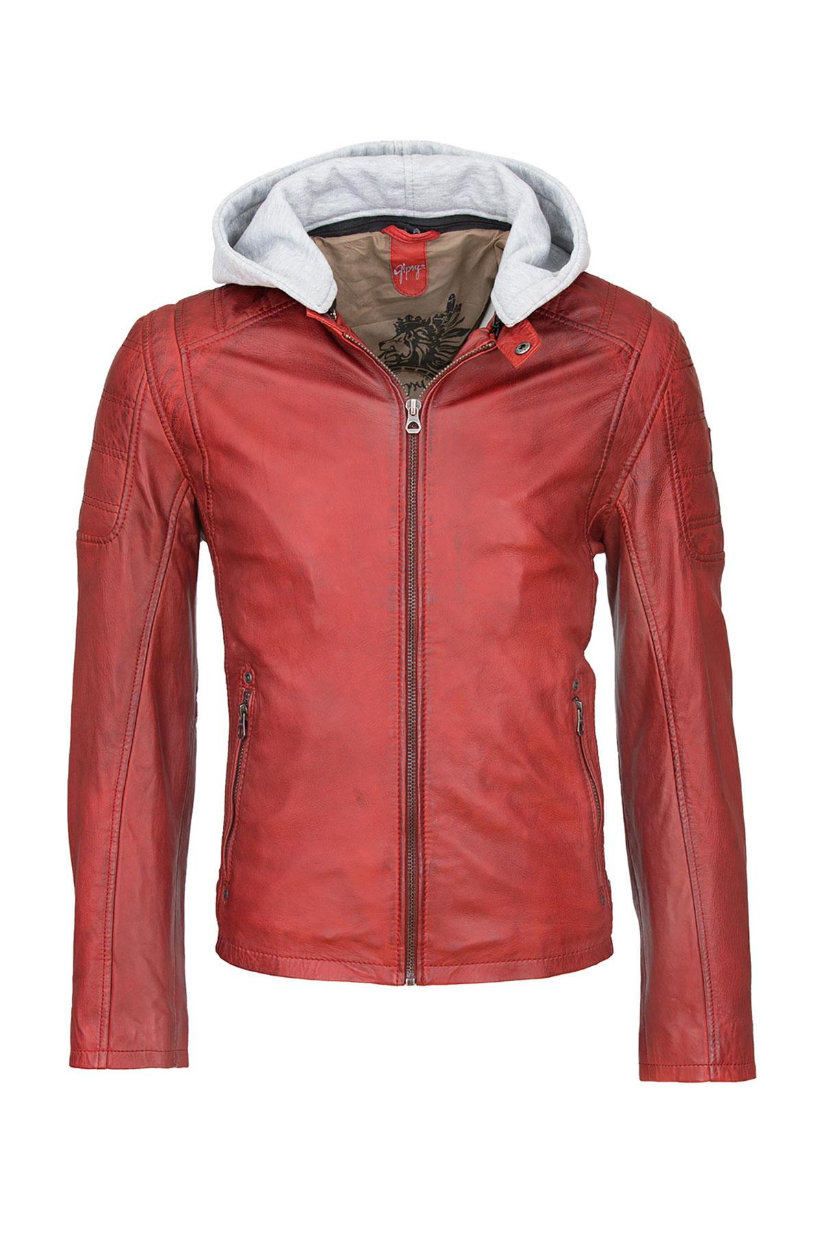 Red leather jacket for men - Image n°7