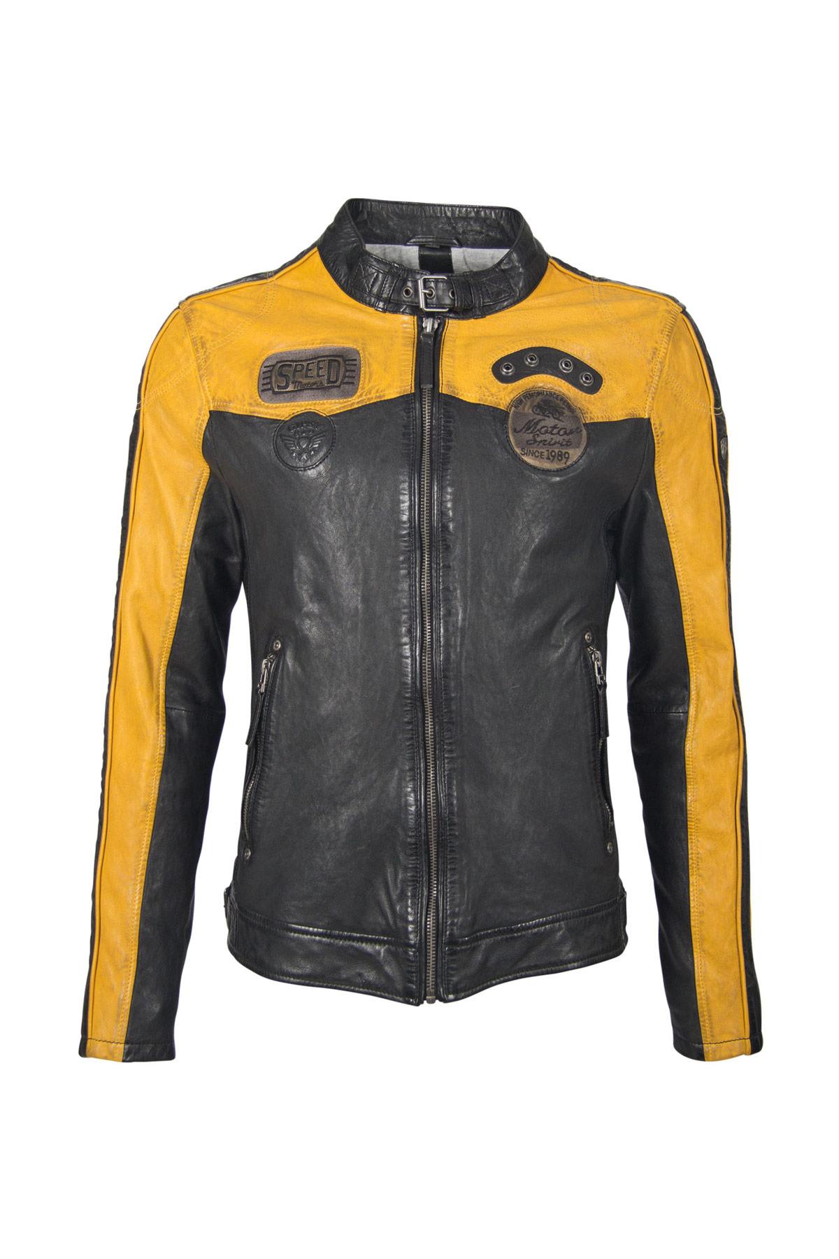 Black and yellow biker style leather - Image n°7