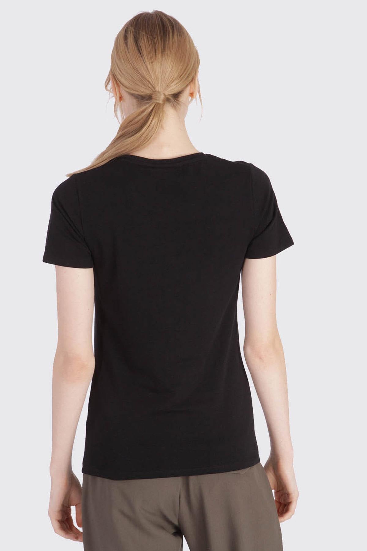 Black fitted t-shirt with pearl logo - Image n°3